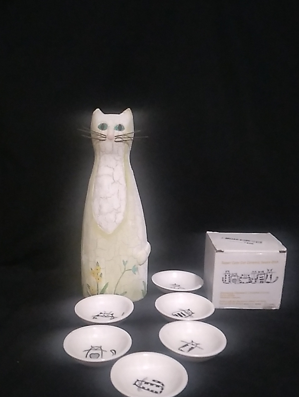 Midwest Cannon Falls Folkart Cat & Ceramic Cat Sauce Dishes Set Of 6 (B3)